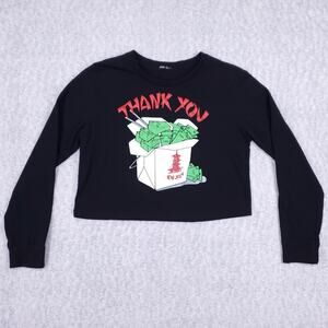 3Forty Inc Crop Sweatshirt Wmns L Black Take-out Cash Long Sleeve Streetwear Y2K